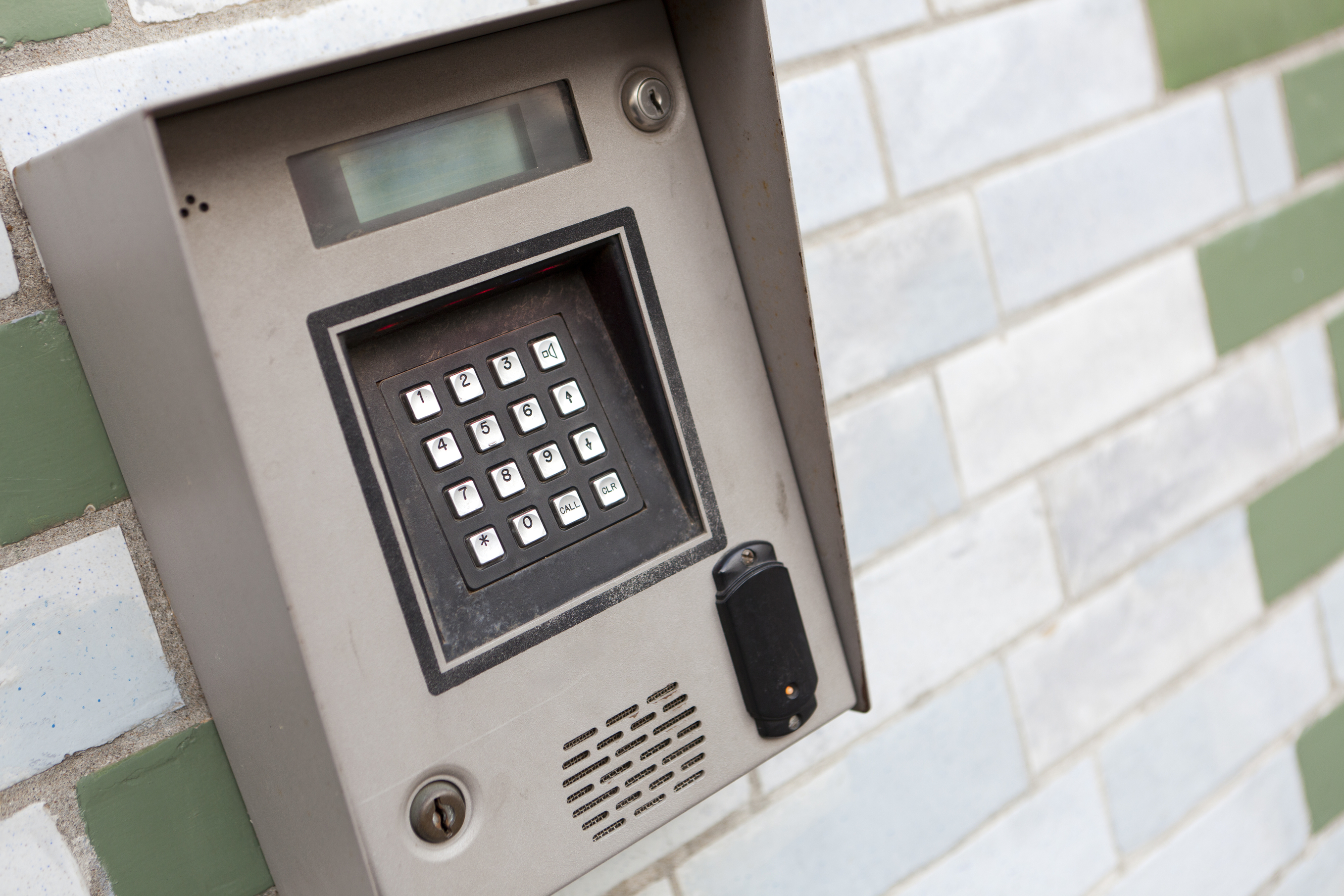 Security keypad used to restrict access unless a key code is known that can be used to allow entrance to the building.